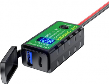 Priza moto Autoroad AR0-18B 1 x USB and 1 USB Type-C Fast Charge 3 A Voltmetru 