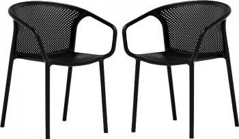 Set 2 scaune dining cu spatar rotunjit Raki Chicago cu aditiv UV protectie impotriva razelor solare 57x57x77cm negru 