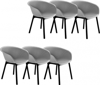 Set 6 scaune bucatarie tip fotoliu Raki Havana cu aditiv UV protectie impotriva razelor solare 61x64x74cm gri 