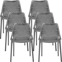 Set 6 scaune terasa bar cafenea cu spatar Raki London Air cu aditiv UV protectie impotriva razelor solare 61x51x82cm gri 