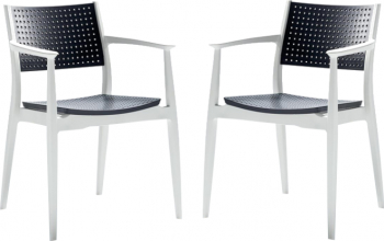 Set 2 scaune dining cafenea Raki Seginius alb antracit 44x56xh81cm din polipropilen cu fibra de sticla 