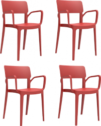 Set 4 scaune bar cu brate PANORA culoare rosie din polipropilen cu fibra de sticla 