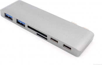 Hub Type C 6 in 1 pentru Macbook/Laptop la 2USB 3.0 Micro SD/SD Card Reader + 2Type C PD 