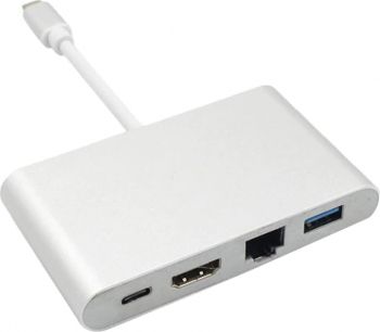 Adaptor Metalic Type C Laptop MTP 4 in 1 la RJ45 USB 3.0 HDMI Type C 