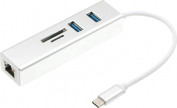 Adaptor Metalic Type C Laptop MTP 5 in 1 la RJ45 Enthernet 2 USB 3.0 SD/Micro SD Reader 
