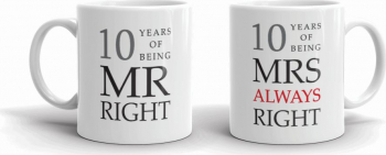 Set 2 cani personalizate 10 years of being Mr. Right and Mrs. Always Right 
