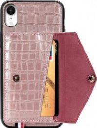 Husa Piele cu Buzunar Card pentru iPhone XS capac de protectie carcasa bumper Rose Gold 