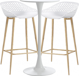 Set masa si scaune de bar alb RAKI 3 piese masa 60x101cm cu 2 scaune Toyama 48x47x95cm 