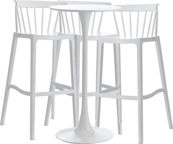 Set masa si scaune de bar alb RAKI ASPEN 3 piese masa 60x101cm cu 3 scaune 51x54x103cm 