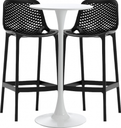 Set masa si scaune de bar RAKI 3 piese masa alba 60x101cm cu 2 scaune London Air negre 52x44x105cm