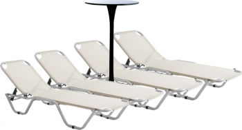 Set bar cafenea RAKI masa neagra 60x101cm si patru scaune metalice cu perna 46x43x107cm 