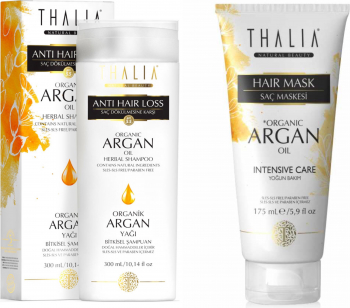 Pachet ingrijire par Thaia Natural Beauty Sampon anticadere cu ulei organic de argan 300ml + Masca de par cu ulei de argan si unt