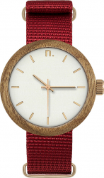 Ceas de dama din lemn Neat - New Hoop - 38mm Alb cu detalii aurii - lemn de Sapele 
