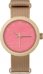 Ceas de dama din lemn Neat - New Hoop - 38mm Roz cu detalii aurii - lemn de Artar 