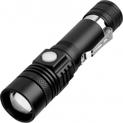 Lanterna reincarcabila Telescopic Zoom cu cablu micro USB si baterie pentru activitati in aer liber Negru BBL1717 