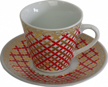 Set serviciu cafea portelan 12 piese 6 cesti si 6 farfurii model geometric 