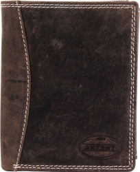 Portofel barbati AKZENT Freedom Dark Coffee Wallet portmoneu stil englezesc vertical piele groasa vintage maro natur poros