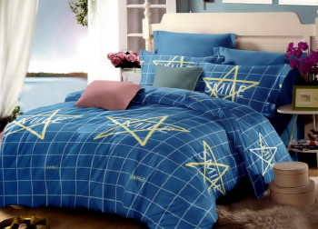 Lenjerie de pat matrimonial SUPER cu husa de perna patrata Blue smile bumbac mercerizat multicolor 