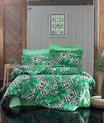 Lenjerie de pat pentru o persoana cu husa elastic pat si perna dreptunghiulara Forest bumbac satinat multicolor 