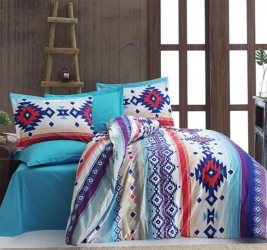 Lenjerie de pat pentru o persoana cu husa elastic pat si perna dreptunghiulara Nordic bumbac satinat multicolor 