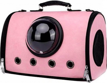 Geanta roz cu bula de astronaut pentru caini si pisici de talie mica spatiu respirabil piele ecologica 42 cm Doty 