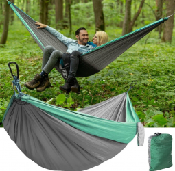 Hamac dublu pentru camping 260x140 cm sarcina maxima 150 kg cusaturi triple husa depozitare