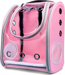 Rucsac full geam pentru transportul animalelor de companie mici roz 40 cm Doty 