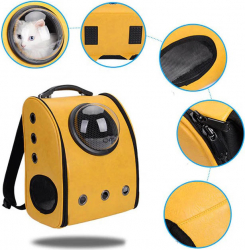 Rucsac galben cu capsula astronaut pentru caini si pisici de talie mica spatiu respirabil piele ecologica 39 cm Doty 