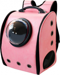 Rucsac roz pudra cu capsula astronaut pentru caini si pisici de talie mica spatiu respirabil piele ecologica 39 cm Doty 