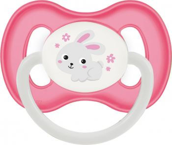 Suzeta - Bunny and Company - cu inel fosforescent si tetina rotunda latex Canpol babies fara BPA 0-6 luni roz 