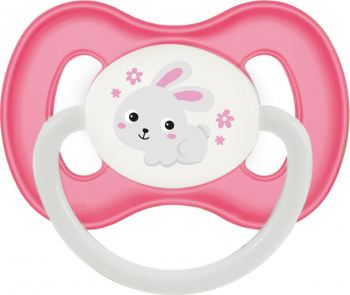 Suzeta - Bunny and Company - cu inel fosforescent si tetina simetrica silicon Canpol babies fara BPA 6-18 luni roz 