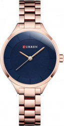 Ceas analog dama Curren Mecanism Quartz Afisaj 24 ore Business Elegant 3 ATM Bratara otel inoxidabil Auriu Albastru 