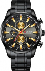 Ceas barbatesc Curren Business Sport Casual Analog Mecanism Quartz Otel inoxidabil Data Rezistent la socuri Cronograf Negru 