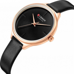 Ceas femei Curren Mecanism Quartz Analog Elegant Curea din piele Afisaj 24 h Ultra subtire Negru 