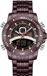 Ceas Naviforce barbatesc Analog Digital Otel inoxidabil Quartz Cronograf Business Elegant Lumina de fundal Alarma Indici luminosi Cafeniu 