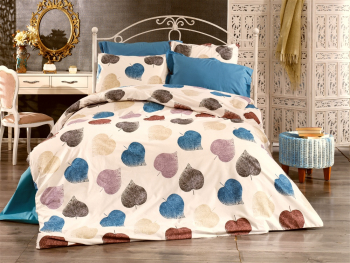 Lenjerie de pat matrimonial cu husa elastic pat si fata perna patrata Zoey bumbac satinat gramaj tesatura 120 g/mp multicolor 