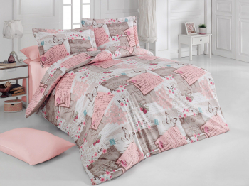 Lenjerie de pat matrimonial SUPER cu husa de perna patrata Hazel bumbac satinat gramaj tesatura 120 g/mp multicolor 