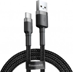 Cablu Date si Incarcare USB la Type-C Baseus 3A Fast Charge 2m Negru + Gri Ultrarezistent 