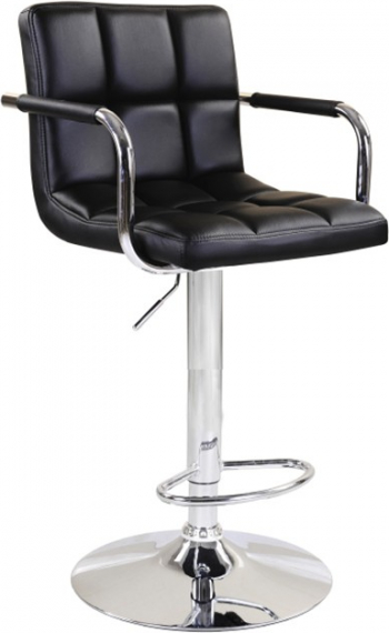 Scaun de bar piele ecologica neagra/crom LEORA 