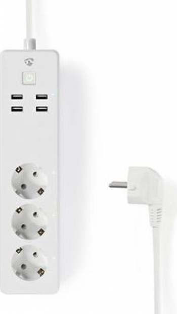 Prelungitor Smart WiFi 3 prize 4x USB 1.8m 10A Nedis 