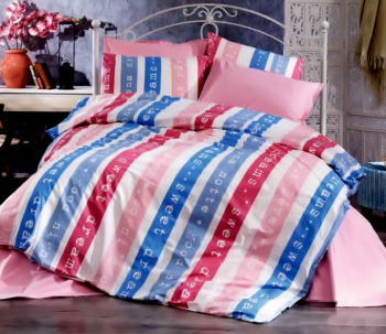 Lenjerie de pat pentru o persoana cu husa elastic pat si fata perna dreptunghiulara Sweet Dream bumbac satinat gramaj 120 g/mp multicolor 