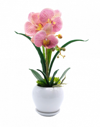 Ghiveci decorativ cu flori artificiale roz Orhidee 40 cm 
