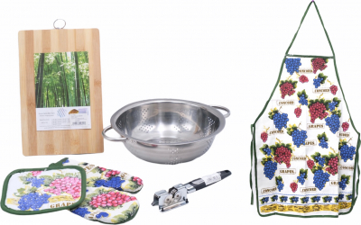Set 6 accesorii bucatarie manusa servet termic si sort tocator ascutitor cutite sita paste 