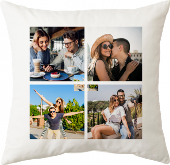Perna personalizata patrata alba cu 4 poze poliester 40x40 cm 