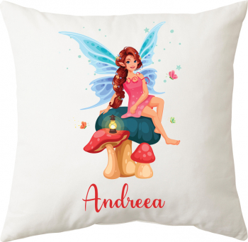 Perna personalizata patrata alba model Zana Fluture poliester 40 40 cm 