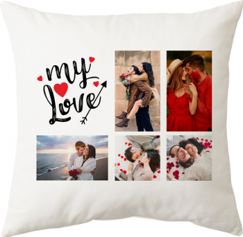 Perna personalizata patrata alba My Love cu 5 poze 