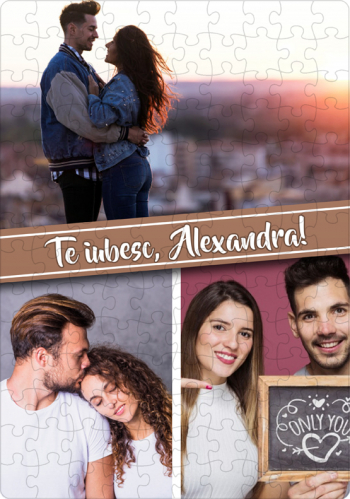 Puzzle personalizat A4 model cu 3 poze si mesaj 96 piese 