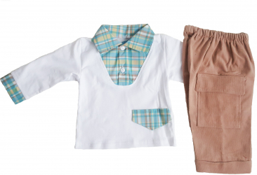 Set 2 piese raiat alb cu bej Minis Boutique 6-9 luni 