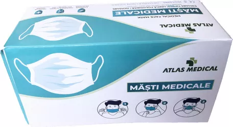 Set 50 x Masti medicale protectie 3 straturi BFE 99 Certificate SR EN14683+AC 2019