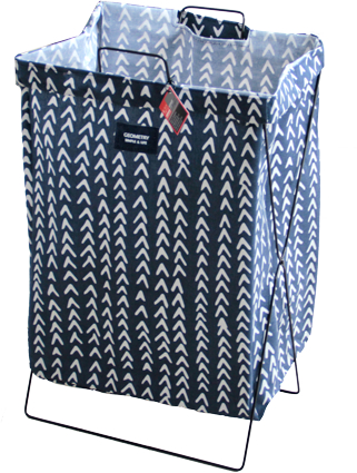 Cos rufe baie RAKI cu cadru metalic pliabil 35x26x59cm albastru alb cu decor 